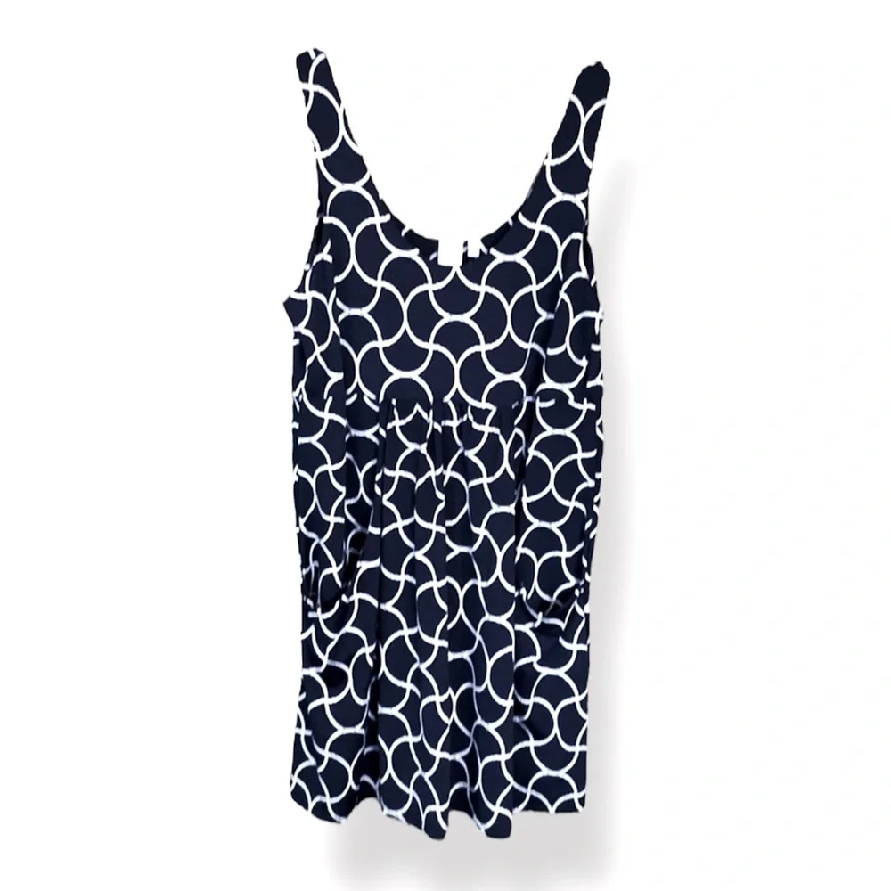 SAINT TROPEZ WEST Black & White Pleated Front Dress or Swim Cover w Pockets!